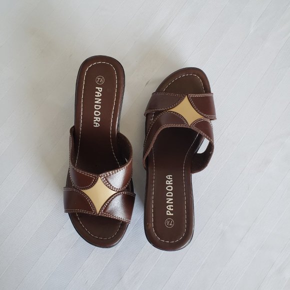 PANDORA Lightweight Wedge heel brown and tan mule sandal. Platform sole. - Picture 4 of 5